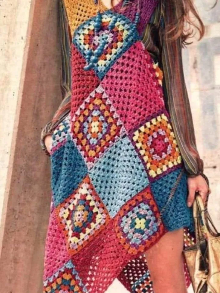 Crochet Dress , dress granny squares dress beginner dress pattern, motif squares dress crochet pdf instant download