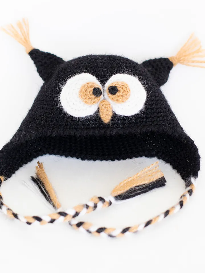 Crocheted Owl hat with ears for Paola Reina doll, Meadowdolls Dumplings, Little Darling, Siblies rrff for Halloween