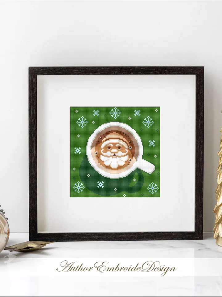Set Christmas coffee cross stitch pattern PDF download Christmas cross stitch chart, Cup of latte cappuccino coffee, Snowflake, Deer #N150