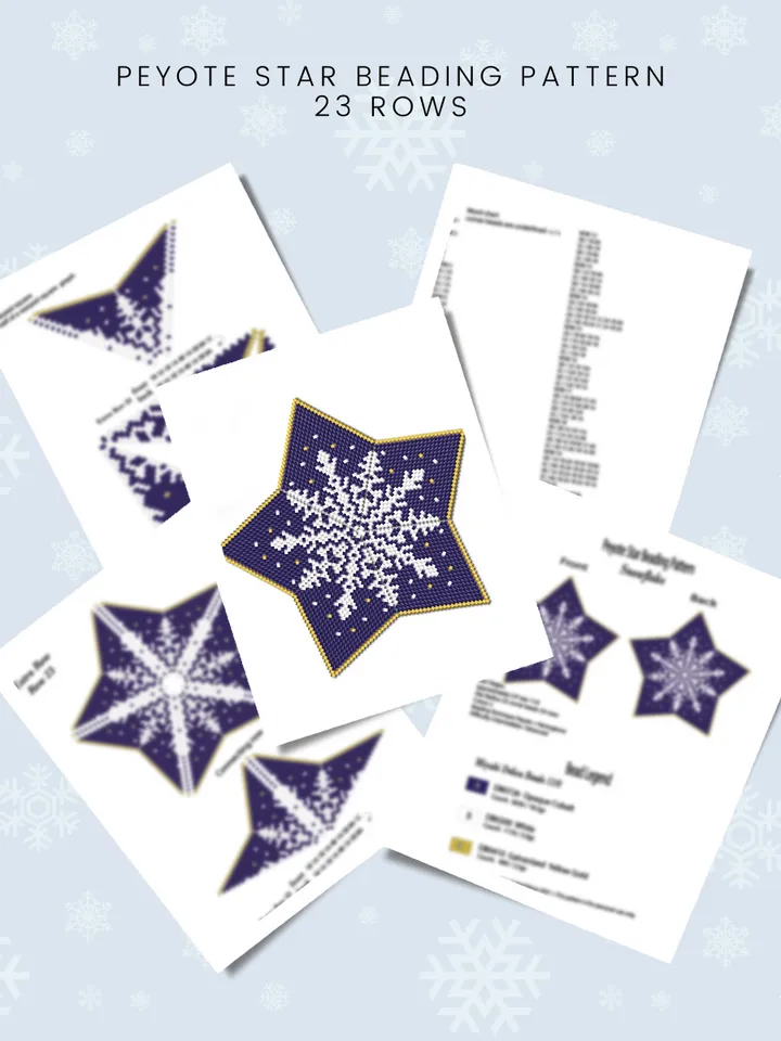 Snowflake, 3D Peyote Star Beading PDF Pattern, Christmas ornament