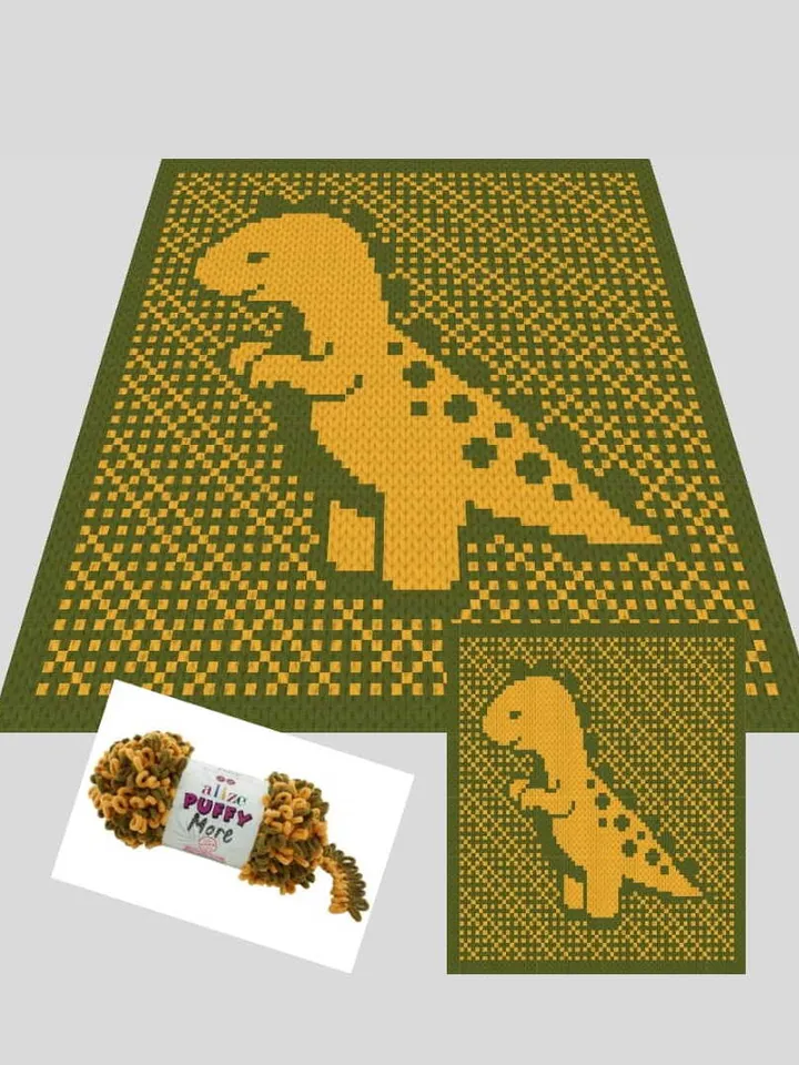 Loop yarn Finger knitted Dinosaur blanket pattern