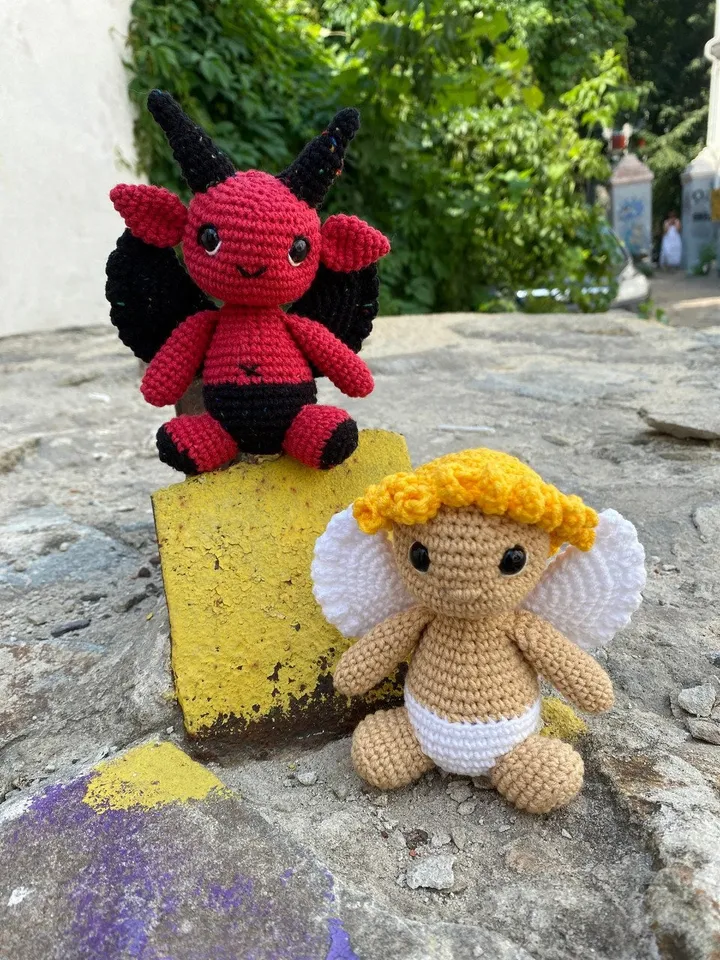 PDF Crochet SET Angel and Devil Pattern, Amigurumi Angel, Crochet Halloween Pattern Amigurumi Devil Crochet animal Halloween Monster pattern