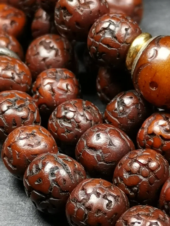 Gandhanra Old Tibetan Rosary Beads,9mm Rudraksha Beads Mala Necklace,Prayer Beads, Circumference 90cm