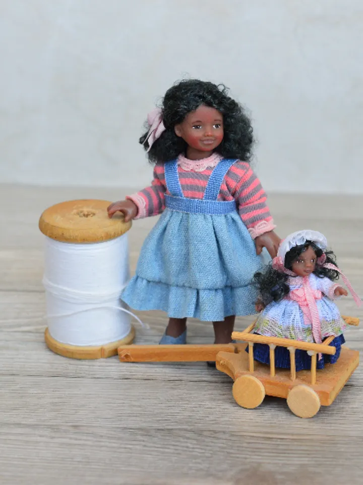 Miniature doll in 24th scales. Handmade doll toy. Miniature for dollhouse.