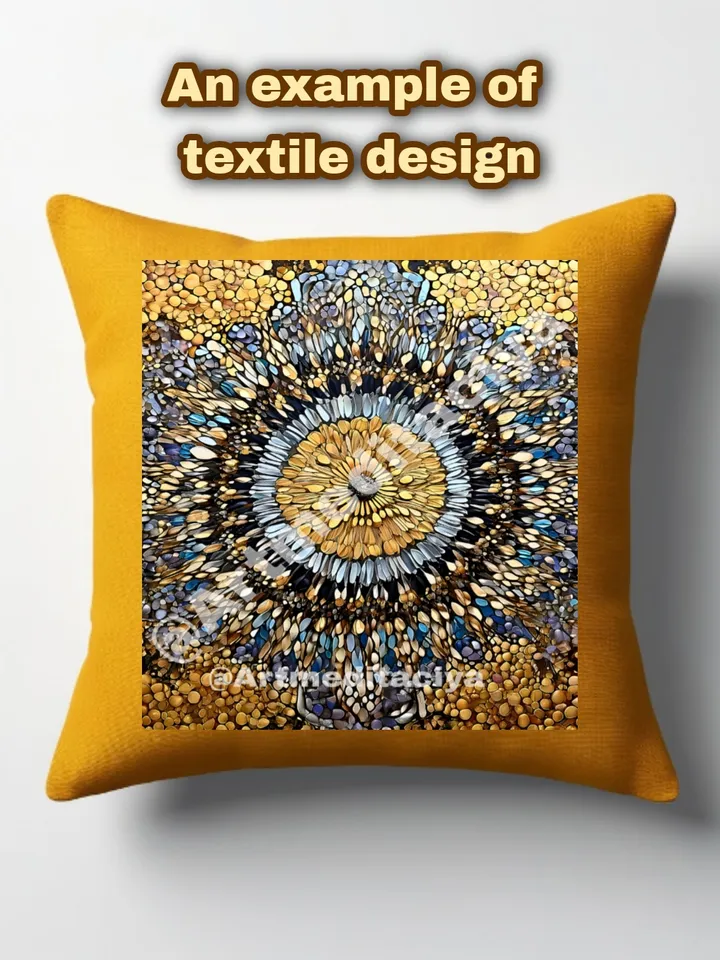 Modern digital abstract energy painting "Mandala of Harmony" abstract panel in bronze-gold shade with gray-blue, silver, black inclusions in the style of zenart, pointillism, interior painting