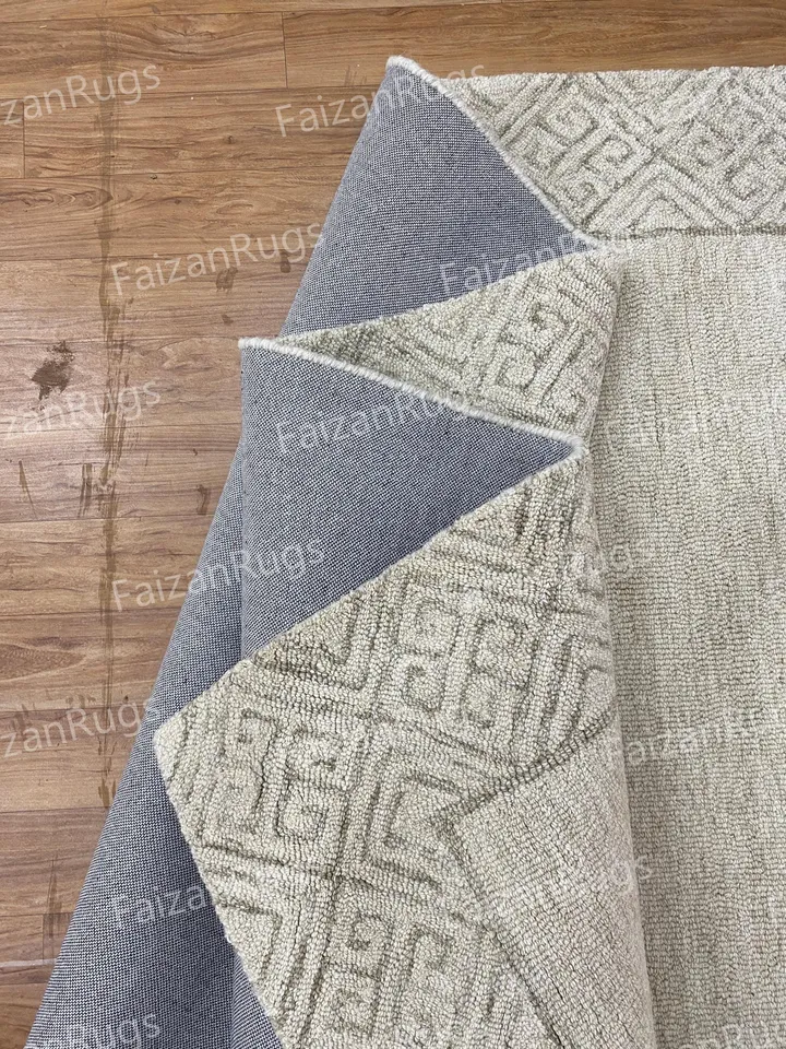 8x10 Handcrafted Tufted Carpet |Beige-colored Area rug | Wool Carpet | Living Room Bedroom Hall Dining Room Indoor Use Any Room 7x10,9x12