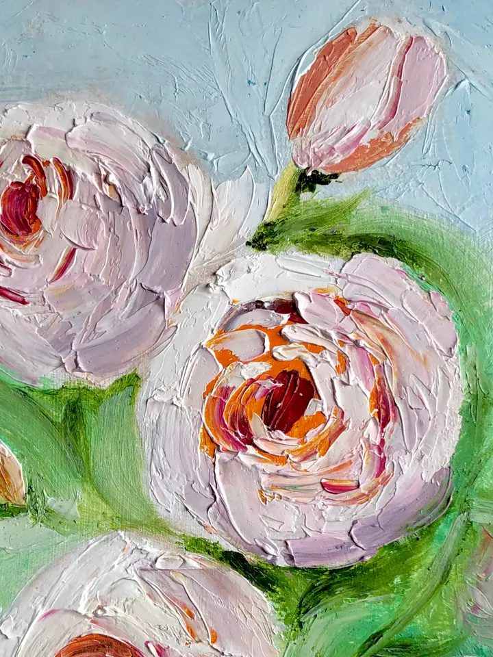 Peonies flowers original oil painting hand painted modern impasto painting wall art 6x9 inches
