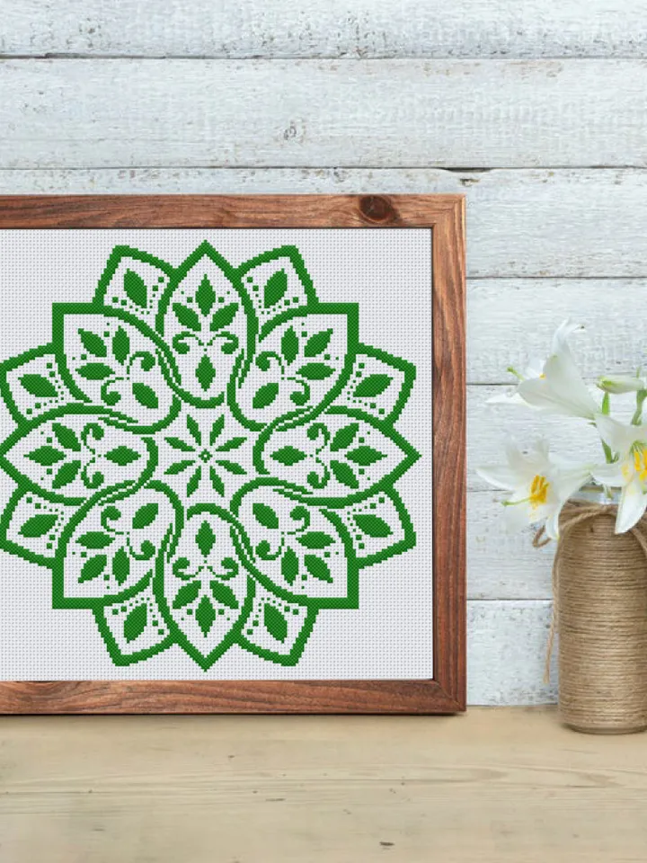 Mandala cross stitch pattern download PDF Monochrome cross stitch Easy mandala digital PDF Flower mandala ornament cross stitch chart #M19