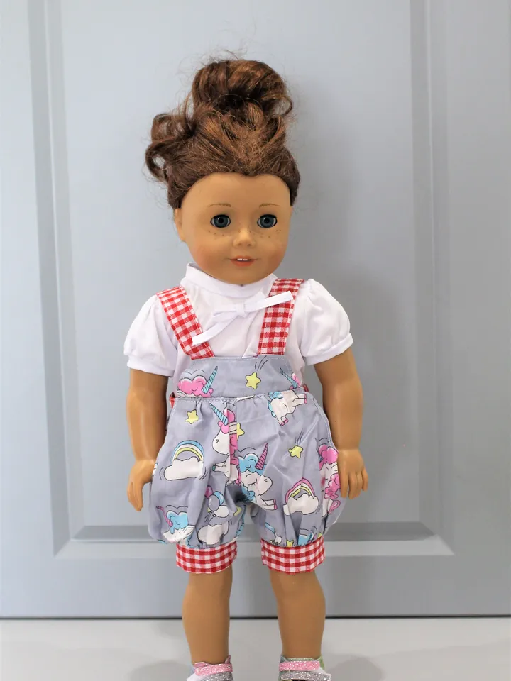 Handmade American girl doll clothes - unicorn jumpsuit  – doll shoes and accessories – gift from grandmother
