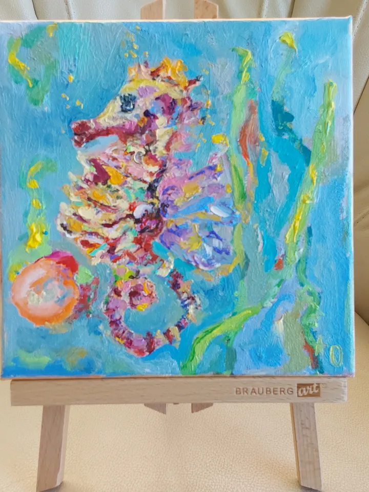 "Seahorse" oil painting on canvas 20x20mm (8x8inch)