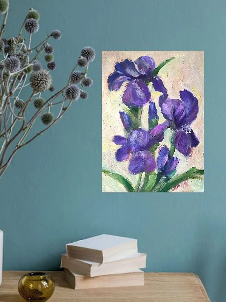 Iris Painting Floral Original Art Flower Iris Oil Artwork