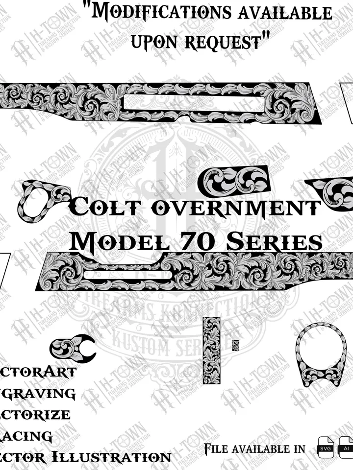 Colt Government Model 70 Series Scroll Engraving | Full Slide Vector Design | Laser Ready Svg PNG EPS AI | Custom Pistol Art