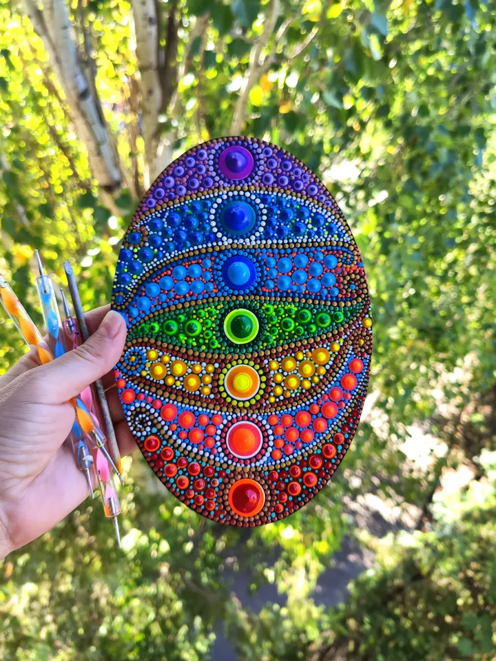 Chakras Dot Art Painting Acrylic on a Wood Panel