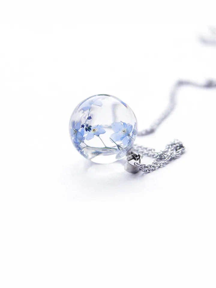Forget me not necklace. Real Forget me not flowers jewelry. Dried flowers resin jewelry. Blue forget-me-nots flower gift