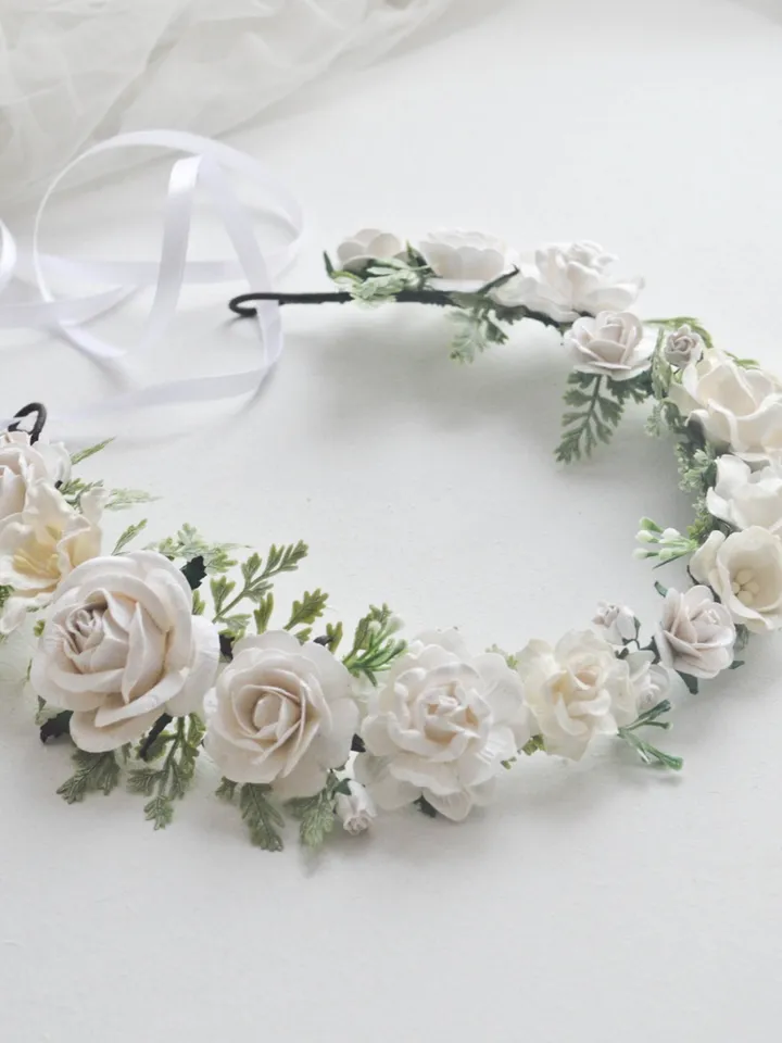 Wedding flower crown, White flower crown, Flower crown for bride, Flower crown, Bridal hair, Bridesmaids