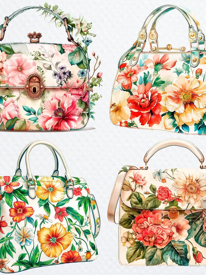 18 Floral Handbag PNG Bundle, Floral Purse, Floral Clutch, Printable Watercolor clipart for sublimation, Digital download, Paper craft