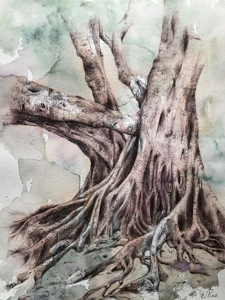 Original Watercolor Painting Tree Artwork Forest Painting