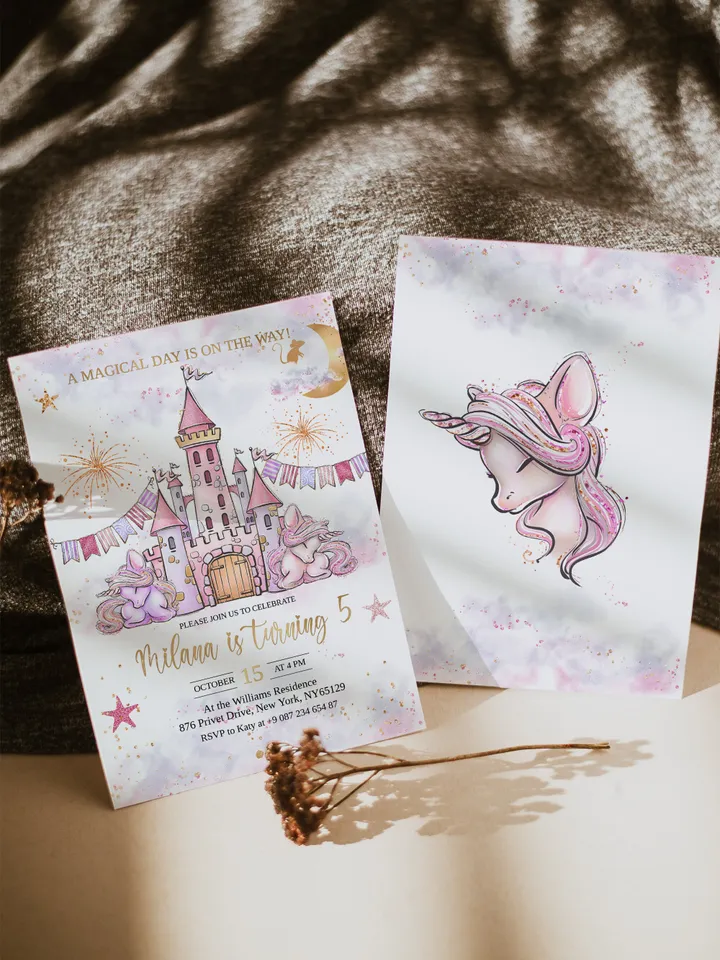 Unicorn Birthday Invitation Editable Unicorn Party Invitation A Magical Day is on the Way; uc1