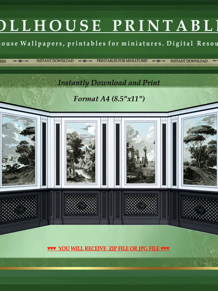 Wallpapers- Set 8-v2 | Printables for Dollhouses and Unique Miniature Projects | Digital Downloads | in Scale 1/12th