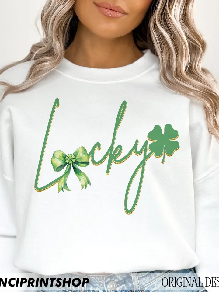 Lucky St Patricks Day Coquette Png, St Patricks day png, Lucky png, St Patrick Bow Png, Shamrock png, Girl St Patricks png, Sublimation png