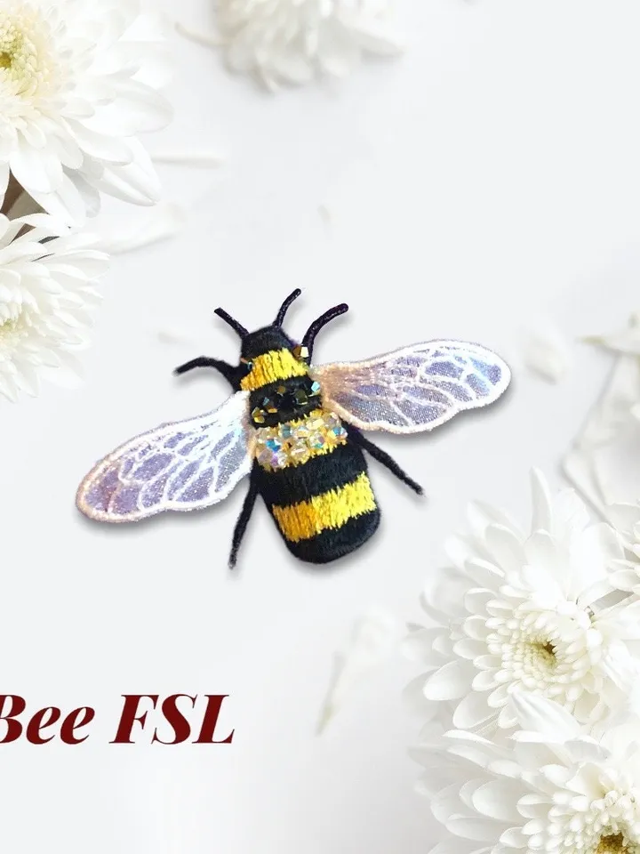 Bee brooch FSL Machine embroidery design Digital embroidery pattern Free standing lace Bee embroidery 3D motif
