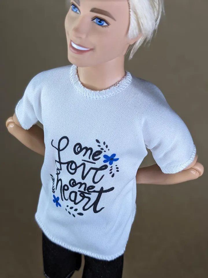 White printed T-shirt for 12-inch fashion male dolls