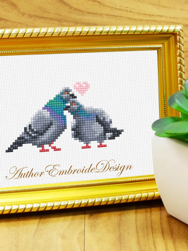 Pair pigeons cross stitch pattern PDF download Valentine birds cross stitch chart Mini dove cross stitch Bird lover gift Couple pigeons #K30