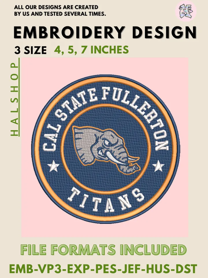 NCAA Cal State Fullerton Titans Logo Embroidery Design, College Team Machine Embroidery Files, Digital Download