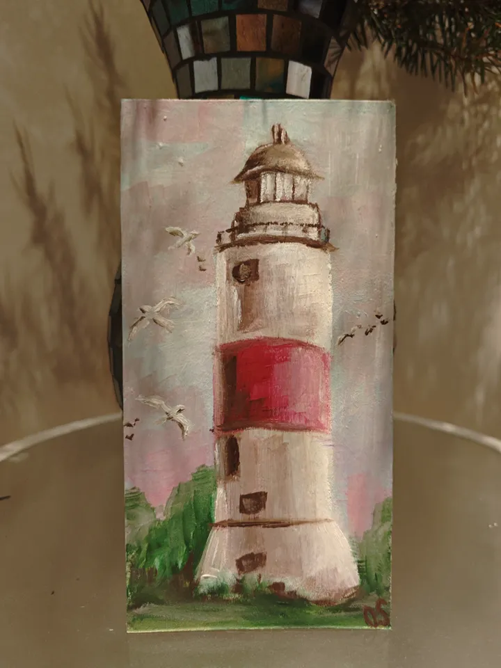 Lighthouse Original Painting Old Lighthouse Original Art Lighthouse Modern Artwork Old Lighthouse Wall Decor 4x8 inches by OlgaSokolovaArt