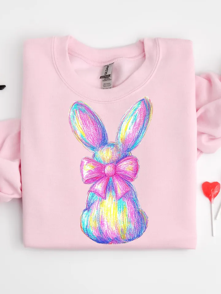 Colorful Glitter Brushstroke Bunny Easter png, Easter png, Bunny Bow png, Bunny png, Easter kids png, Girls Easter Png, Preppy Easter Png