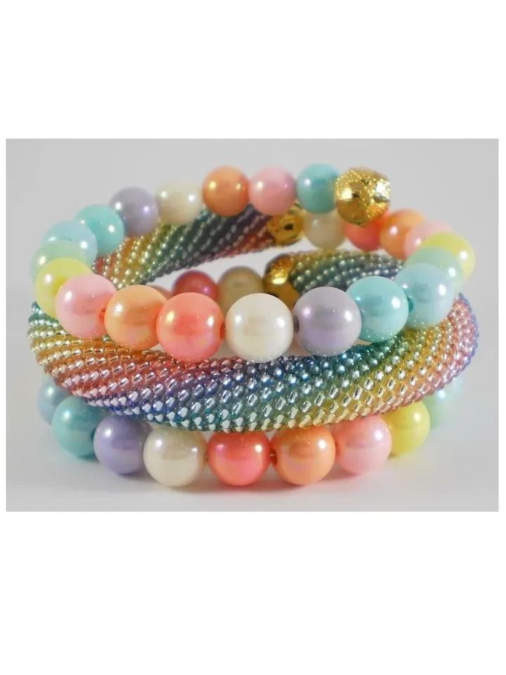 Tutorial wire wrapped bracelet, pattern of a "Victory" bracelet with memory wire, Beaded rope, Double bead crochet, PDF