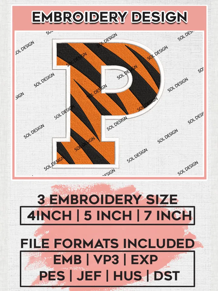 Princeton Tigers Logo Machine Embroidery Design, NCAA Princeton Tigers Embroidery Design Design files, NCAA Team Embroidery Designs, NCAA Machine Embroidery Designs, Digital Download