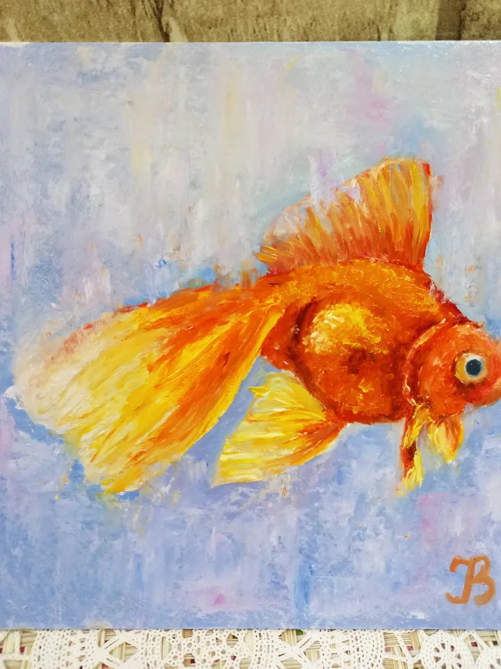 Goldfish original oil painting 20x20 cm