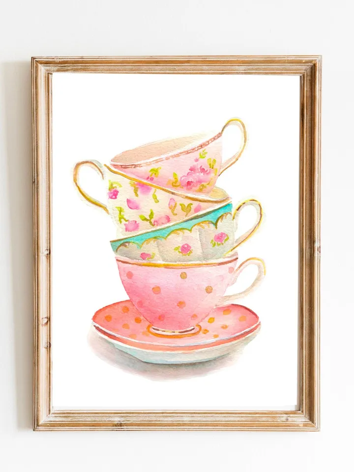 Tea Cups Watercolor Print Vintage Tea Cups Tea Lover Gift Tea Party Decor Gift For Tea Lovers Tea Wall Decor Best Gift For Her Tea Lover Art