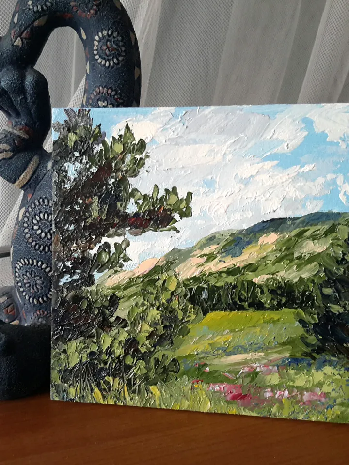 Small Landscape Original Oil Painting Pine Tree Square Oil Artwork
