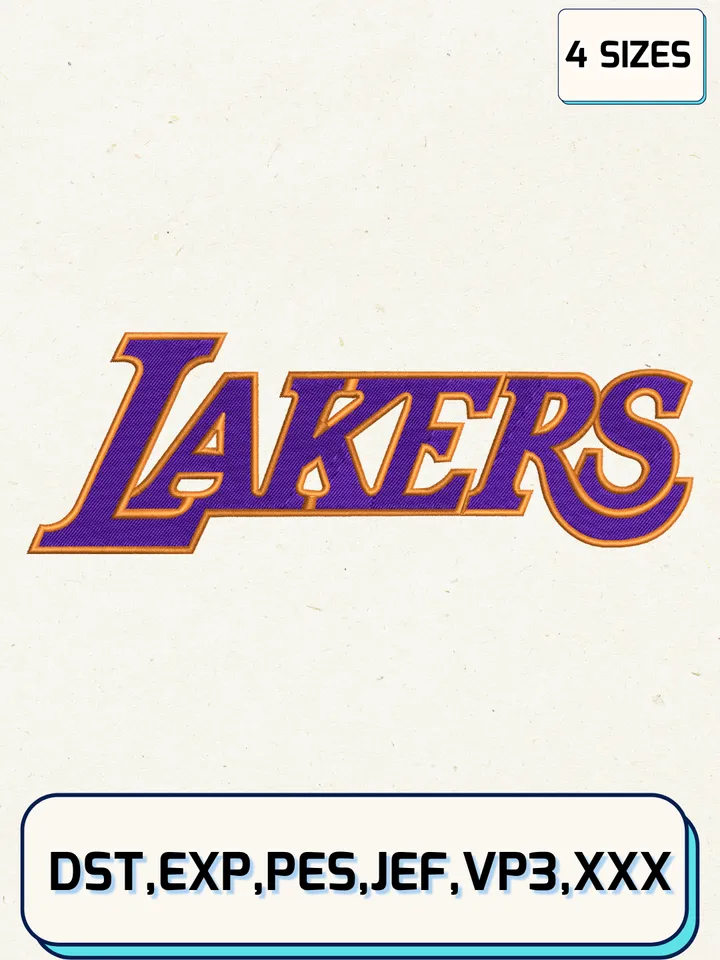Los Angeles Lakers Logos Embroidery Design Files,NBA Logos Embroidery Designs,Machine Embroidery Files,4 Sizes