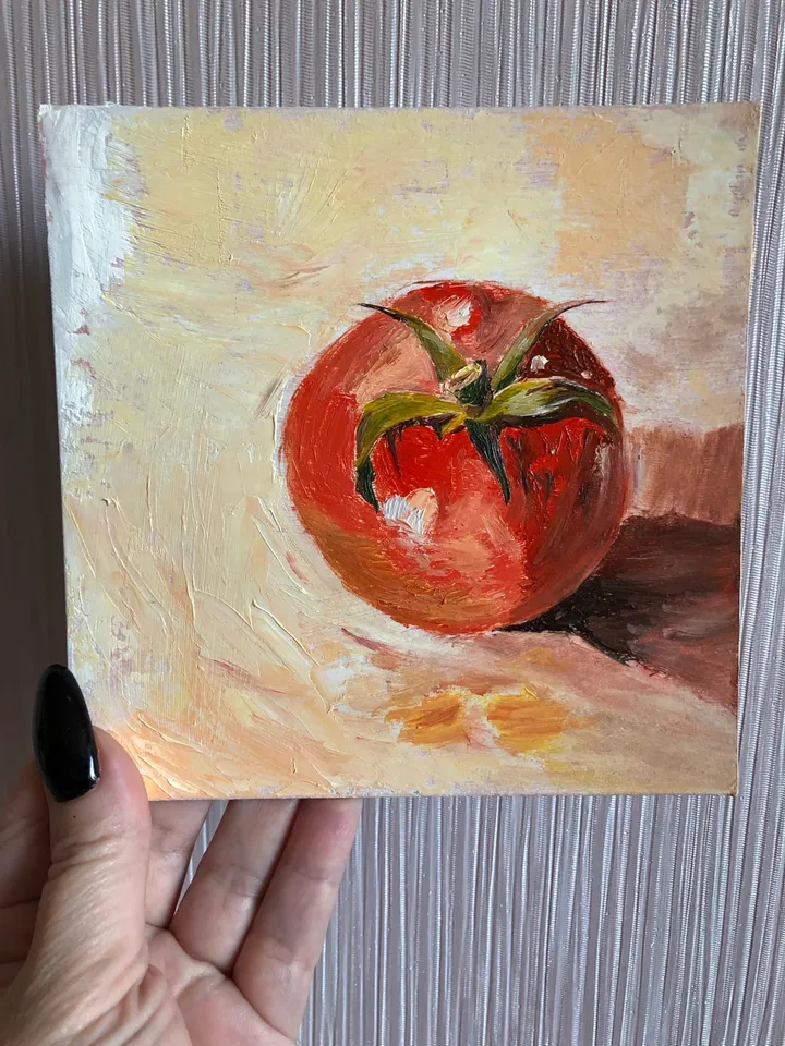 Original oil Painting Still Life red tomato Mini Wall Art