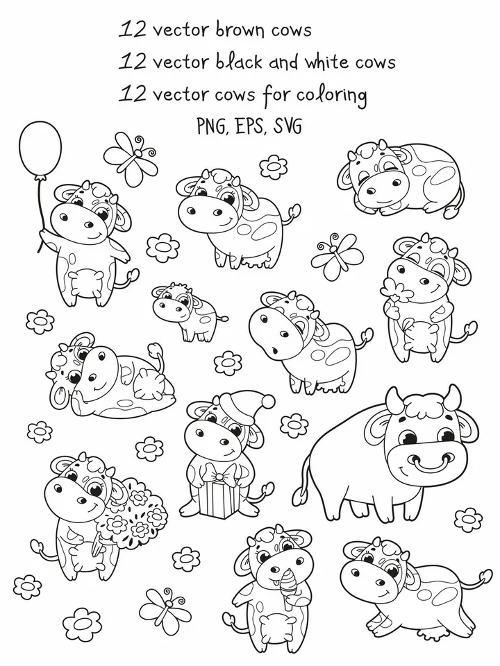 Vector set with cute cartoon cows