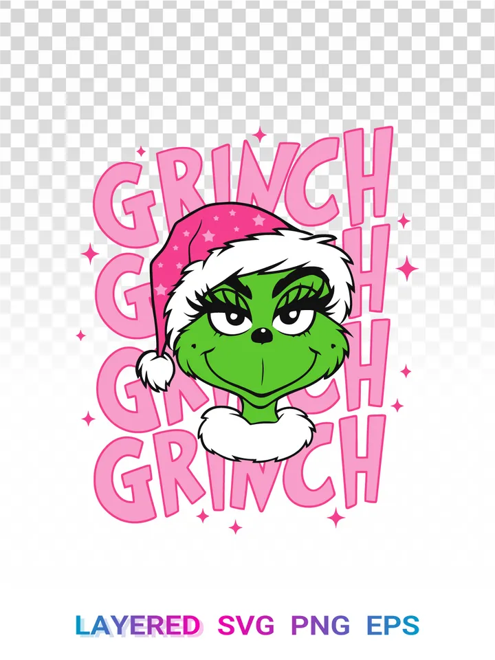 Girl Grinch Face SVG PNG, Pink Christmas Glam Cricut