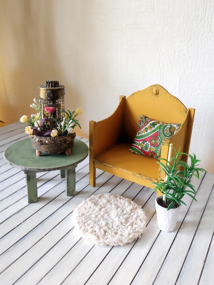 Dollhouse Furniture Set with Armchair and Accessories for Dolls scale 1/6