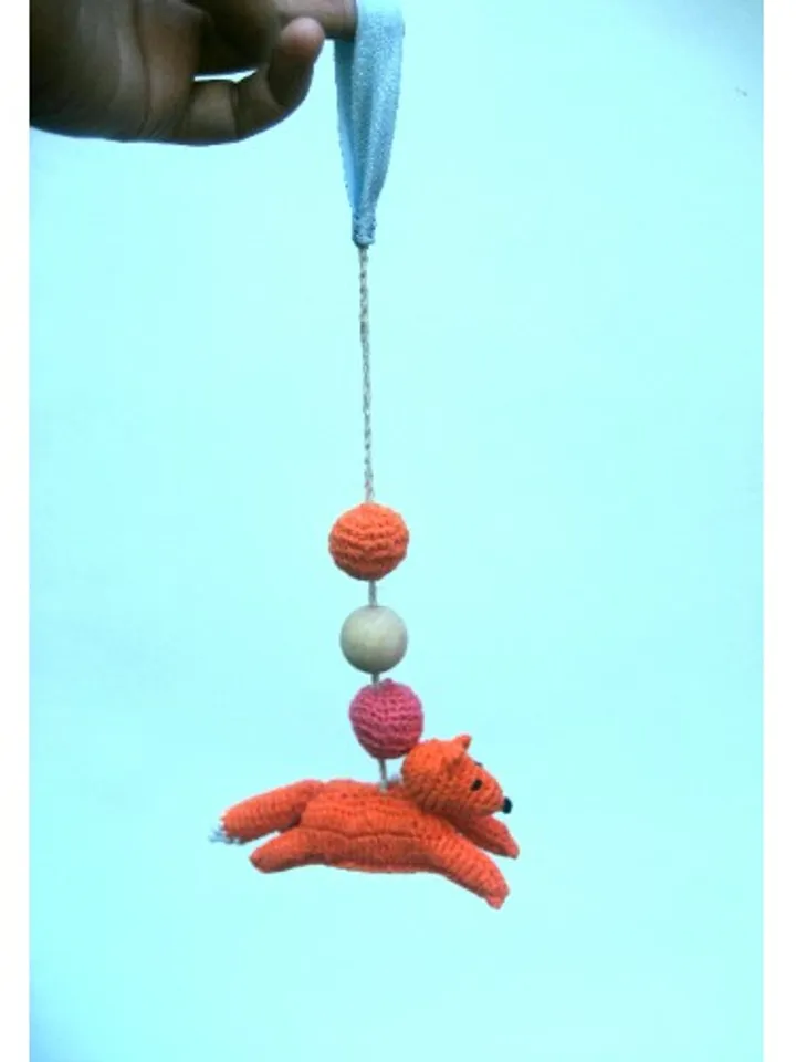 Fox stroller toy pram, orange pram toy, car seat toy, crochet baby rattle, forest pram decoration, forest stroller