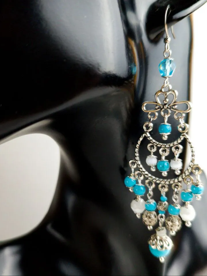 Blue beaded earrings ethnic chandelier dangle earrings