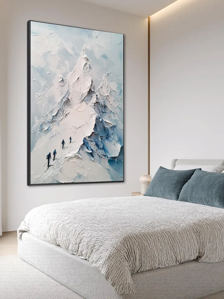 Impasto Mountain Painting, Skiing Art, Textured Landscape Art, Winter Mountain Scene, 3D Wall Art, Snow Art, Original Painting, Office Decor
