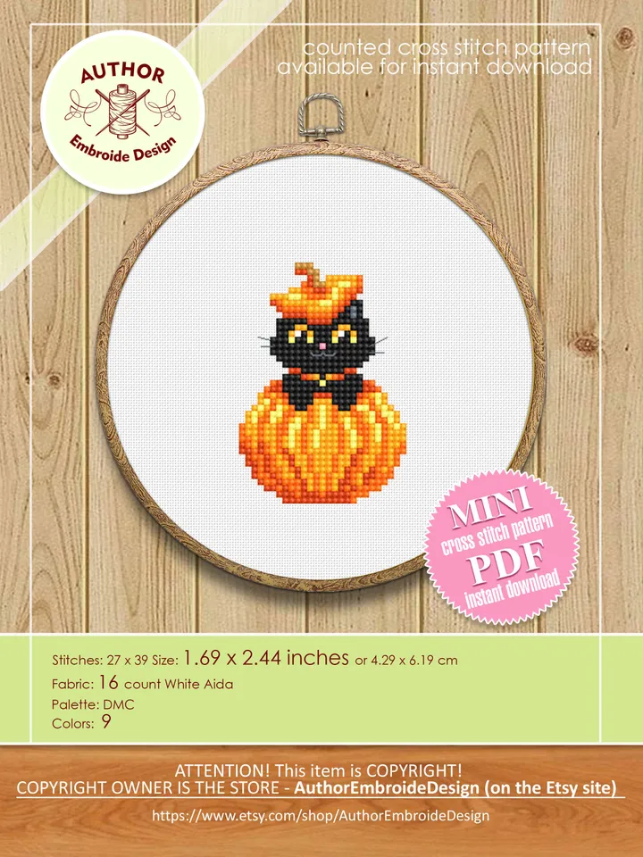 Set Halloween cats cross stitch pattern PDF download Cute black cat embroidery PDF, Funny home cat decor, Ghost cat cross stitch chart #H65