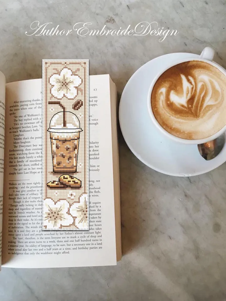 Coffee bookmark cross stitch pattern PDF download Coffee cross stitch chart, Bookmark pattern digital PDF, Iced coffee glass #B377