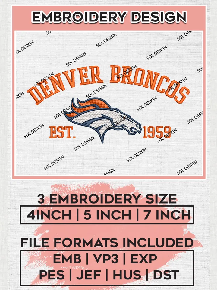 Denver Broncos Est 1959 Embroidery Designs, NFL Broncos Embroidery Designs, NFL Embroidery Designs, NFL Denver Broncos Machine Embroidery Design, Digital Download