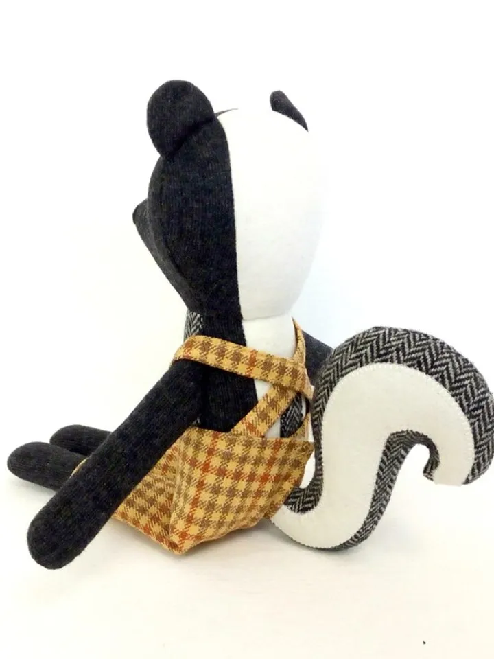 Skunk boy, handmade plush animal toy, wool stuffed skunk doll