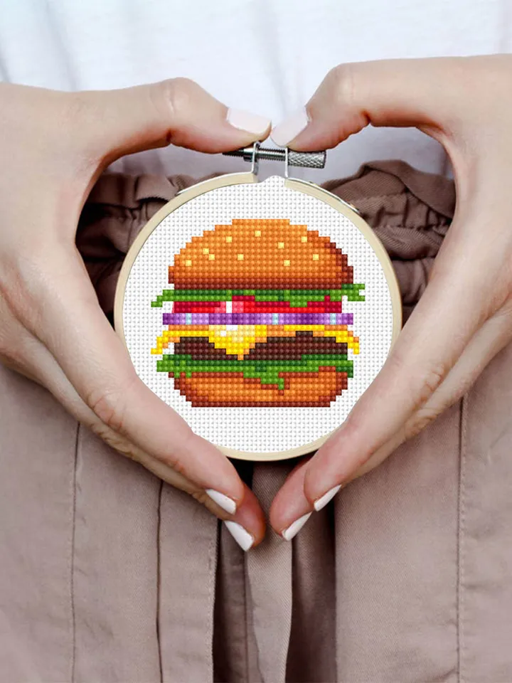 Burger small cross stitch pattern PDF Fast food cross stitch chart, Funny mini cross stitch Instant download PDF, Kawaii hand embroidery #F4