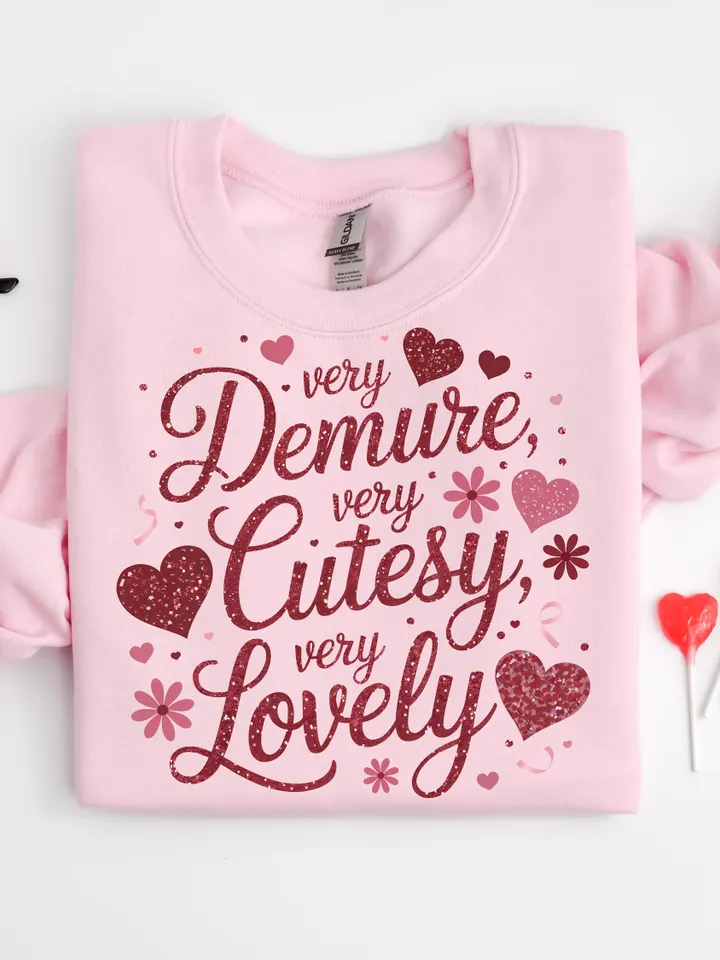 Very Demure Very Lovely Png, Glitter Valentine's Day Coquette PNG,VDay Very Cutesy png, Heart Glitter PNG, Trendy Valentines Sublimation