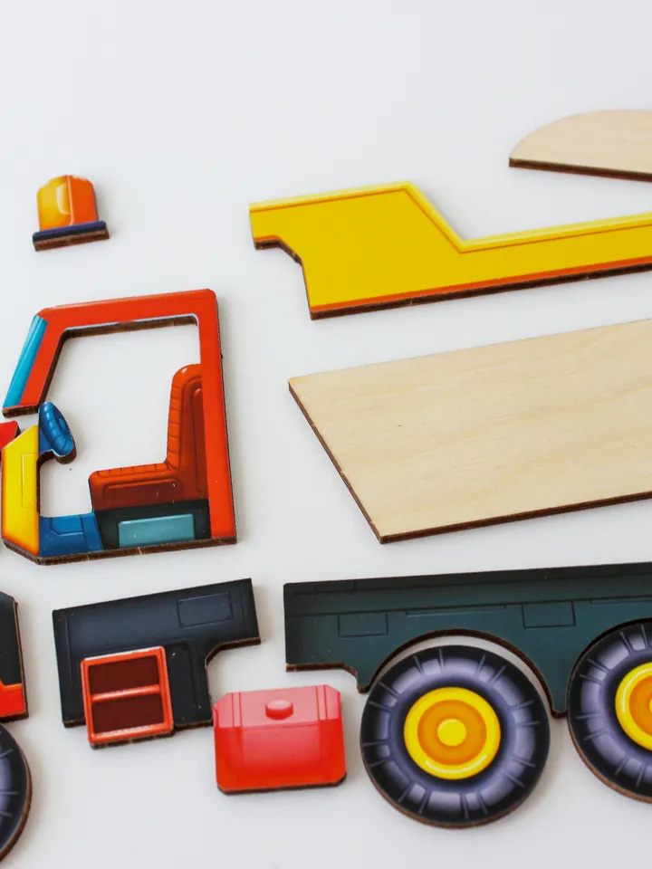 Wooden Puzzle - dump truck, Toddler Toys Age 3 4 5 year, Wood Montessori